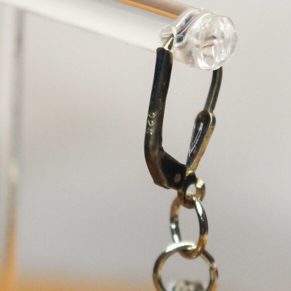 Earrings MARKED 925 STERLING SILVER Pierced Dangle Leverback Heart Rhinestone - Picture 11 of 12